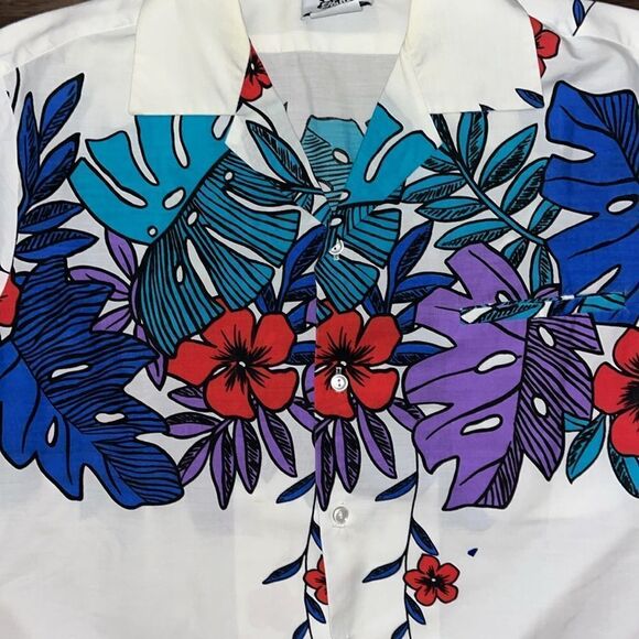 Hilo Hattie Bright Rainbow Flower Print Aloha luau Shirt A Hawaiian Classic M - Picture 4 of 5